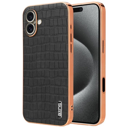AZNS For iPhone 16 Plus Case Electroplating Crocodile Texture PU+TPU Phone Cover