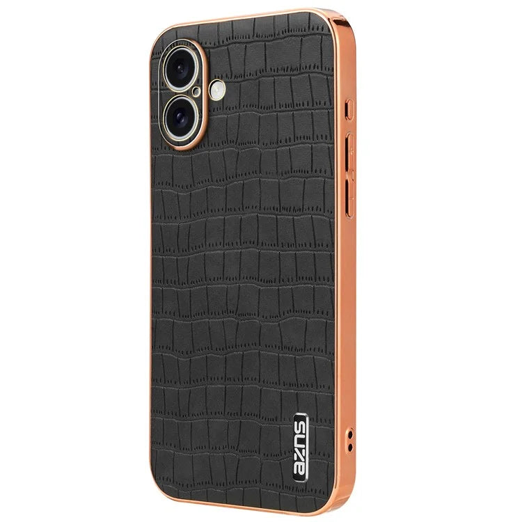 AZNS For iPhone 16 Plus Case Electroplating Crocodile Texture PU+TPU Phone Cover