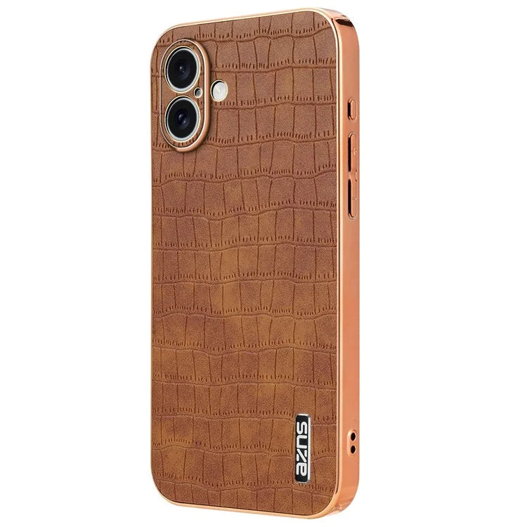 AZNS For iPhone 16 Plus Case Electroplating Crocodile Texture PU+TPU Phone Cover