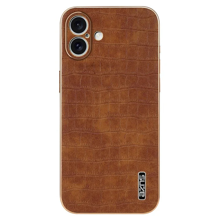 AZNS For iPhone 16 Plus Case Electroplating Crocodile Texture PU+TPU Phone Cover