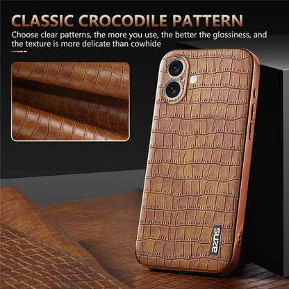 AZNS For iPhone 16 Plus Case Electroplating Crocodile Texture PU+TPU Phone Cover