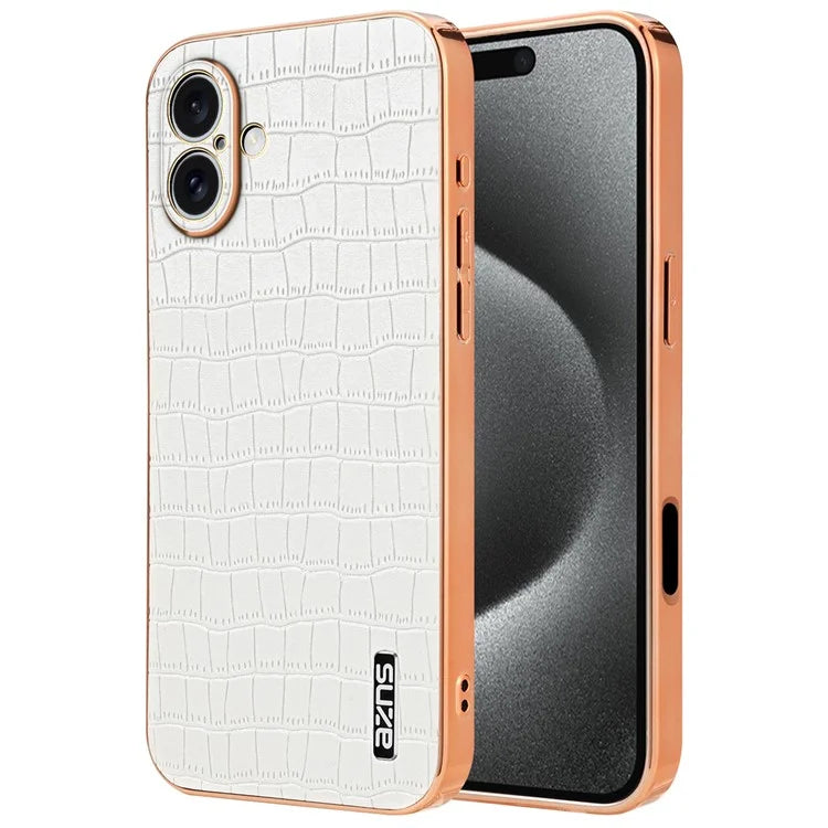 AZNS For iPhone 16 Plus Case Electroplating Crocodile Texture PU+TPU Phone Cover