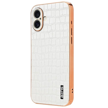 AZNS For iPhone 16 Plus Case Electroplating Crocodile Texture PU+TPU Phone Cover