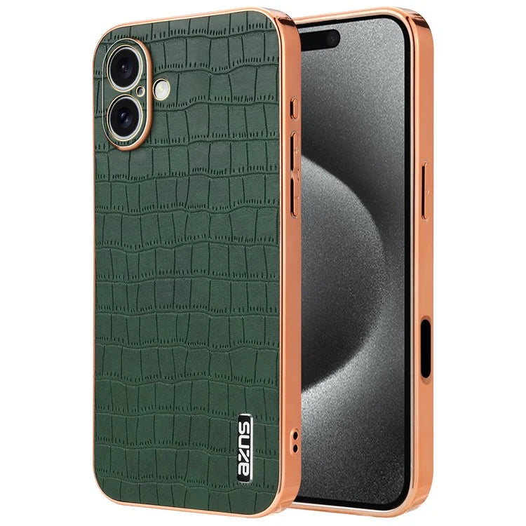 AZNS For iPhone 16 Plus Case Electroplating Crocodile Texture PU+TPU Phone Cover