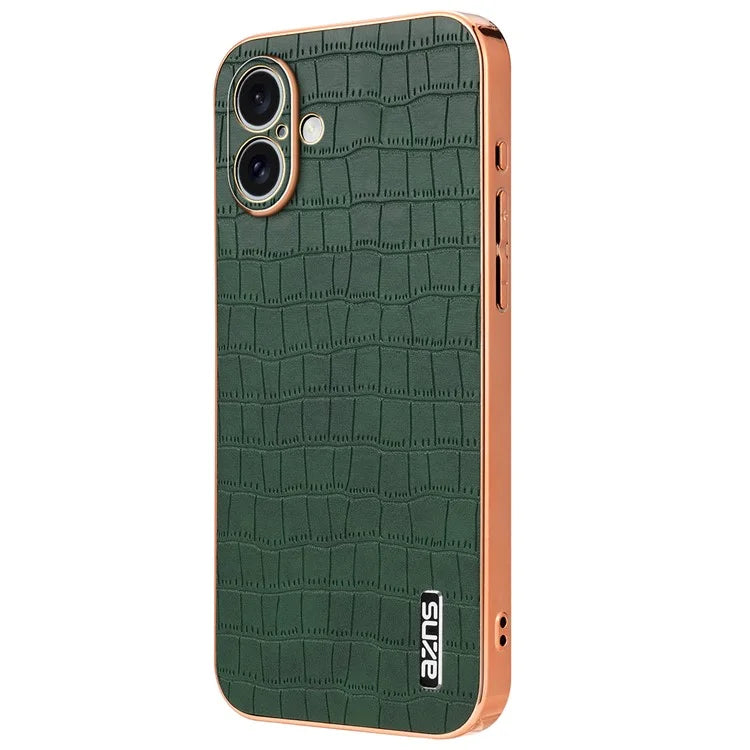 AZNS For iPhone 16 Plus Case Electroplating Crocodile Texture PU+TPU Phone Cover