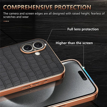 AZNS For iPhone 16 Plus Case Electroplating Crocodile Texture PU+TPU Phone Cover