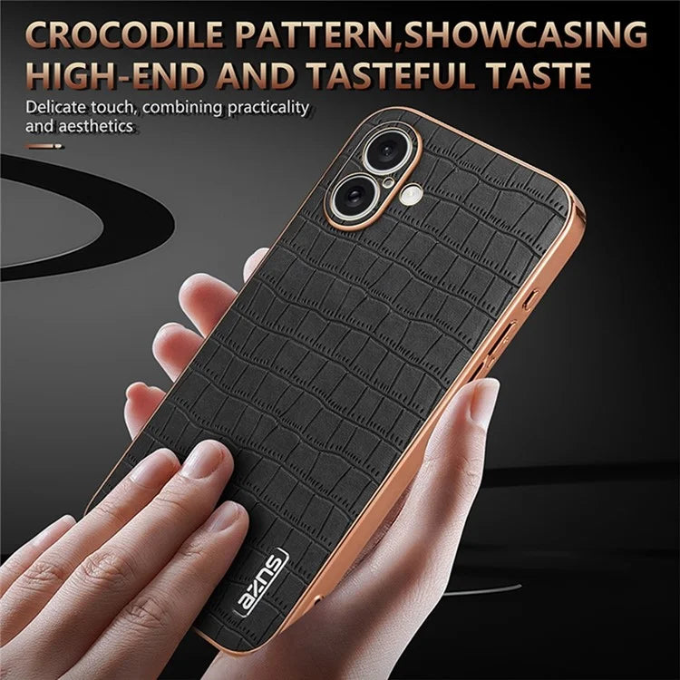 AZNS For iPhone 16 Plus Case Electroplating Crocodile Texture PU+TPU Phone Cover