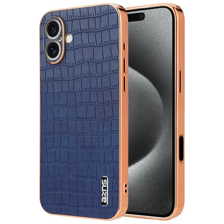 AZNS For iPhone 16 Plus Case Electroplating Crocodile Texture PU+TPU Phone Cover