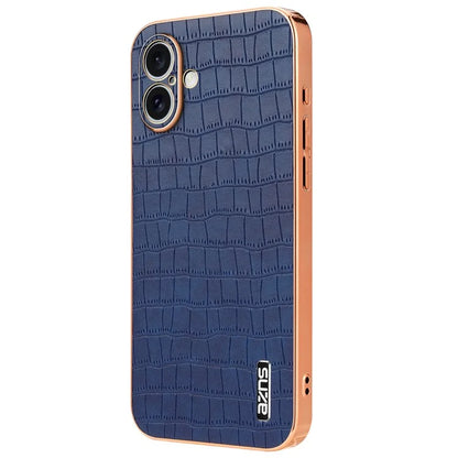 AZNS For iPhone 16 Plus Case Electroplating Crocodile Texture PU+TPU Phone Cover