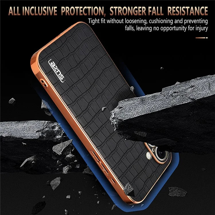 AZNS For iPhone 16 Plus Case Electroplating Crocodile Texture PU+TPU Phone Cover