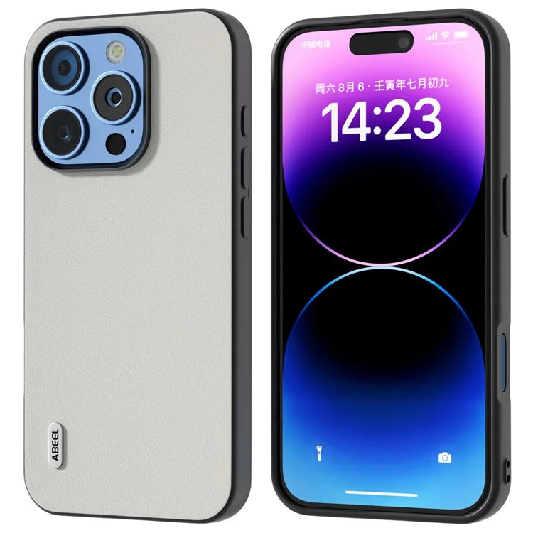 ABEEL For iPhone 16 Pro Case Genuine Cow Leather PC Phone Cover