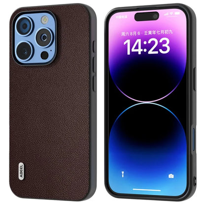 ABEEL For iPhone 16 Pro Case Genuine Cow Leather PC Phone Cover