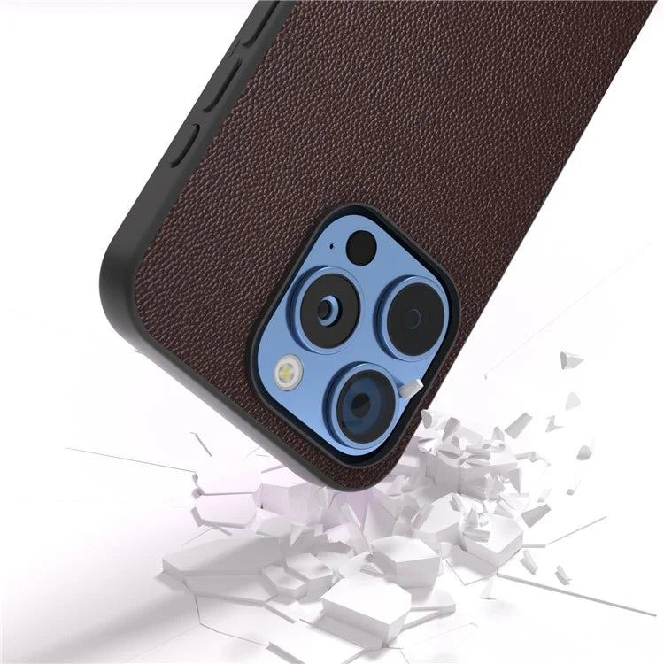 ABEEL For iPhone 16 Pro Case Genuine Cow Leather PC Phone Cover
