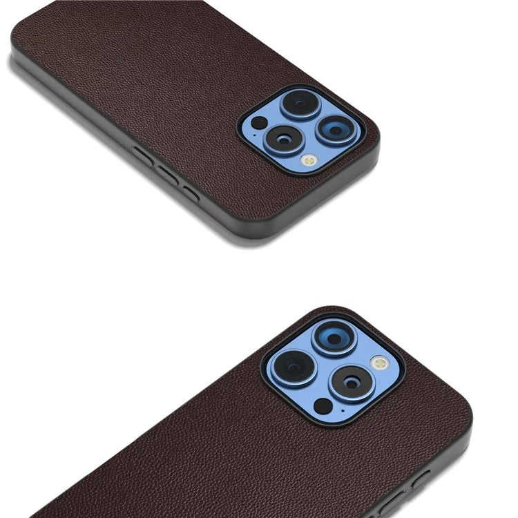 ABEEL For iPhone 16 Pro Case Genuine Cow Leather PC Phone Cover
