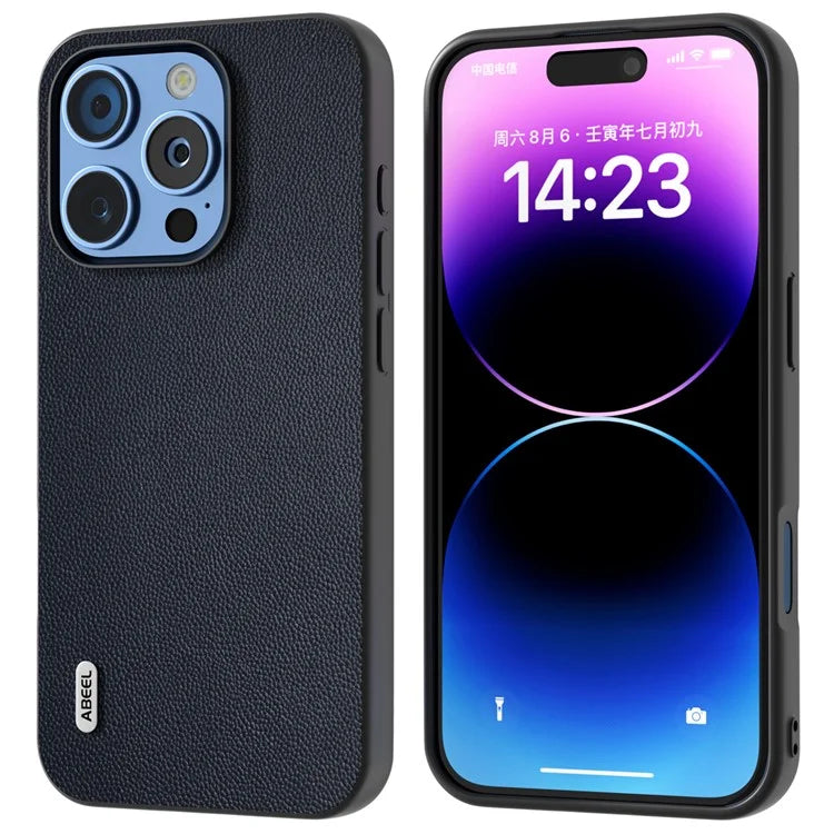 ABEEL For iPhone 16 Pro Case Genuine Cow Leather PC Phone Cover