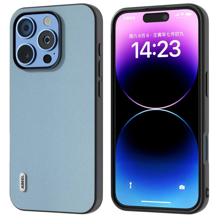 ABEEL For iPhone 16 Pro Case Genuine Cow Leather PC Phone Cover