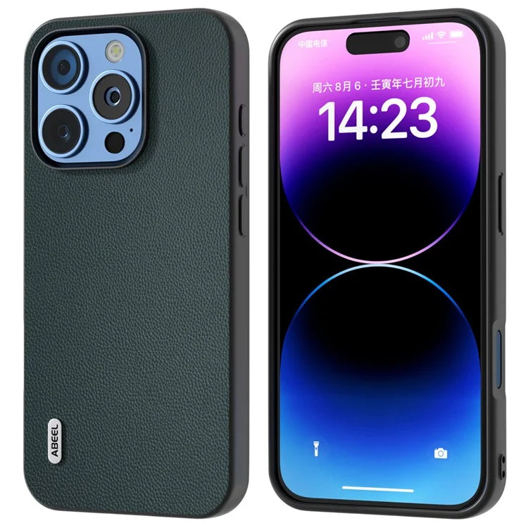 ABEEL For iPhone 16 Pro Case Genuine Cow Leather PC Phone Cover