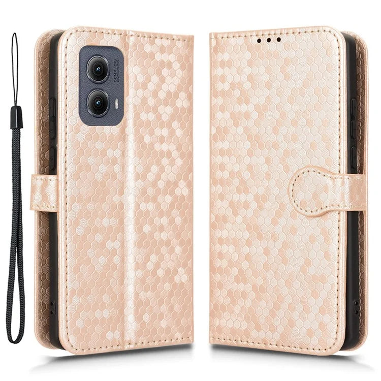 For Motorola Edge (2024) 5G Wallet Case Dot Pattern Imprint PU Leather Phone Cover