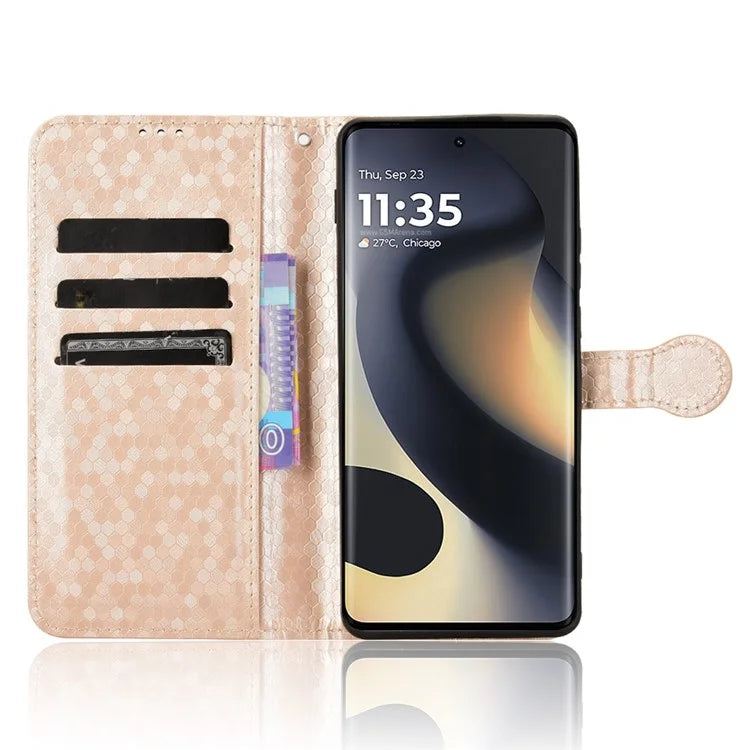 For Motorola Edge (2024) 5G Wallet Case Dot Pattern Imprint PU Leather Phone Cover