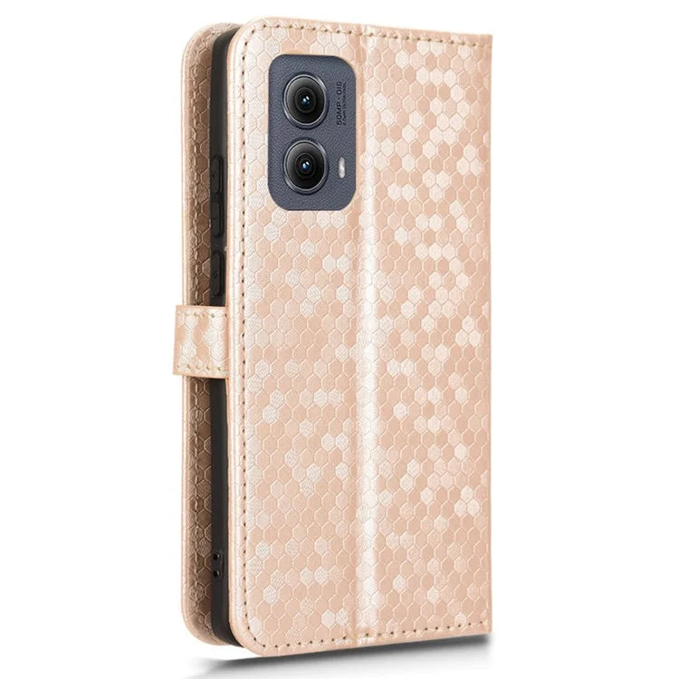 For Motorola Edge (2024) 5G Wallet Case Dot Pattern Imprint PU Leather Phone Cover