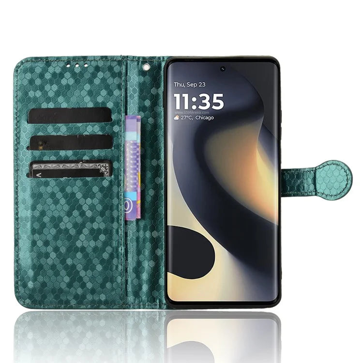 For Motorola Edge (2024) 5G Wallet Case Dot Pattern Imprint PU Leather Phone Cover