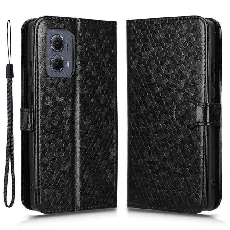 For Motorola Edge (2024) 5G Wallet Case Dot Pattern Imprint PU Leather Phone Cover