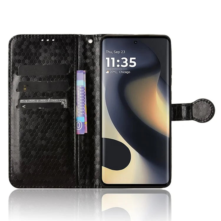 For Motorola Edge (2024) 5G Wallet Case Dot Pattern Imprint PU Leather Phone Cover