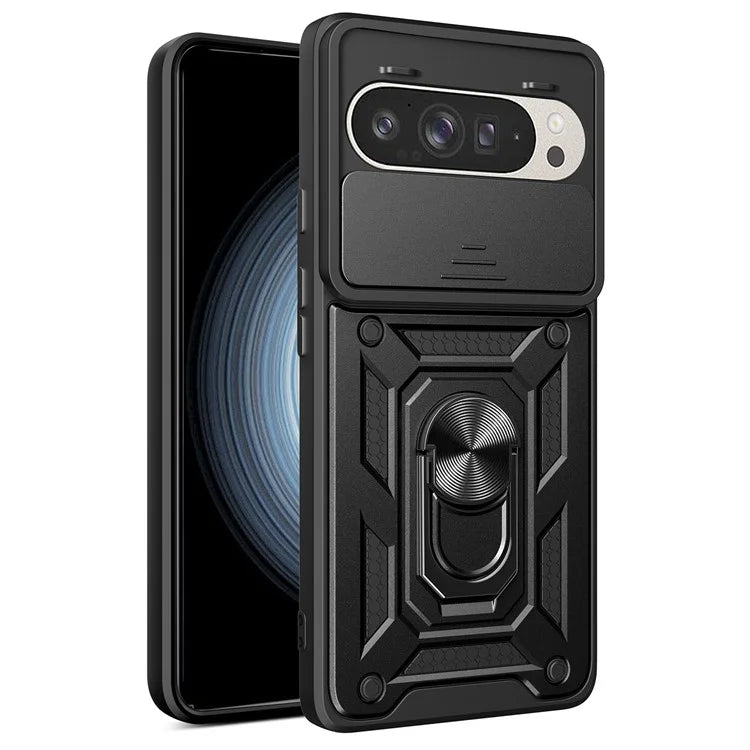 For Google Pixel 9 Pro  /  Pixel 9 Case with Slide Camera Lid PC+TPU Kickstand Phone Cover