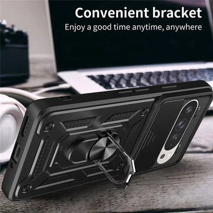For Google Pixel 9 Pro  /  Pixel 9 Case with Slide Camera Lid PC+TPU Kickstand Phone Cover
