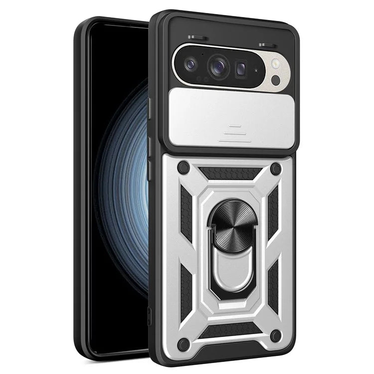 For Google Pixel 9 Pro  /  Pixel 9 Case with Slide Camera Lid PC+TPU Kickstand Phone Cover