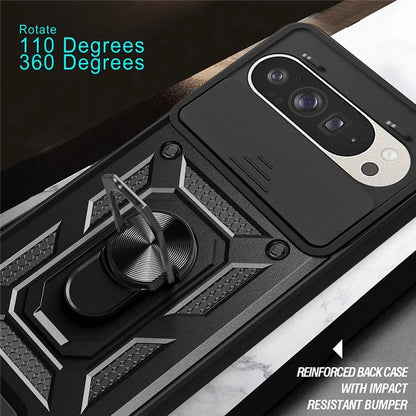 For Google Pixel 9 Pro  /  Pixel 9 Case with Slide Camera Lid PC+TPU Kickstand Phone Cover