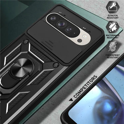 For Google Pixel 9 Pro  /  Pixel 9 Case with Slide Camera Lid PC+TPU Kickstand Phone Cover