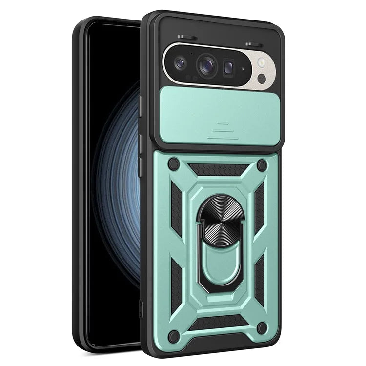 For Google Pixel 9 Pro  /  Pixel 9 Case with Slide Camera Lid PC+TPU Kickstand Phone Cover