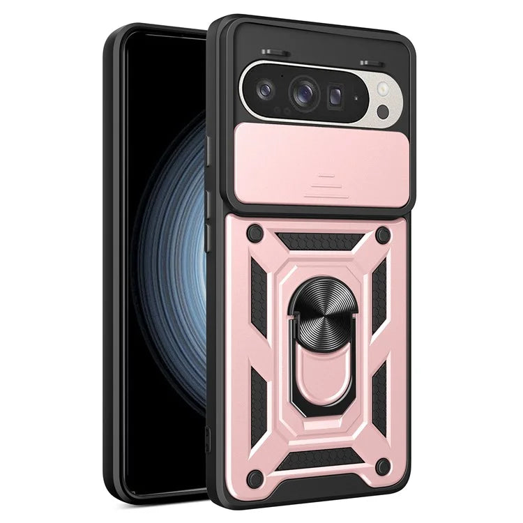 For Google Pixel 9 Pro  /  Pixel 9 Case with Slide Camera Lid PC+TPU Kickstand Phone Cover