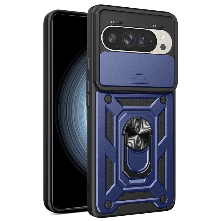 For Google Pixel 9 Pro  /  Pixel 9 Case with Slide Camera Lid PC+TPU Kickstand Phone Cover