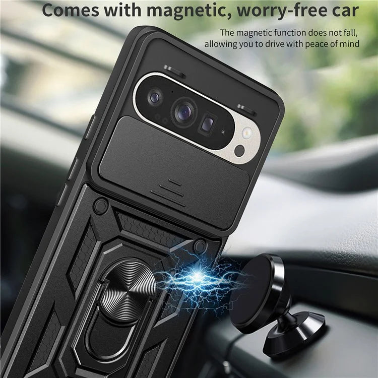 For Google Pixel 9 Pro  /  Pixel 9 Case with Slide Camera Lid PC+TPU Kickstand Phone Cover