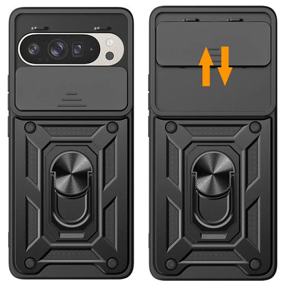 For Google Pixel 9 Pro  /  Pixel 9 Case with Slide Camera Lid PC+TPU Kickstand Phone Cover