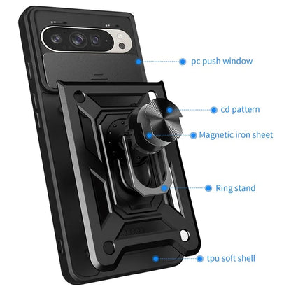 For Google Pixel 9 Pro  /  Pixel 9 Case with Slide Camera Lid PC+TPU Kickstand Phone Cover