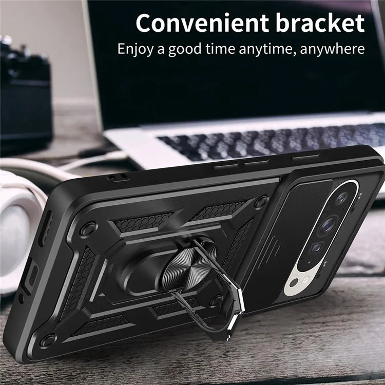 For Google Pixel 9 Pro  /  Pixel 9 Case with Slide Camera Lid PC+TPU Kickstand Phone Cover