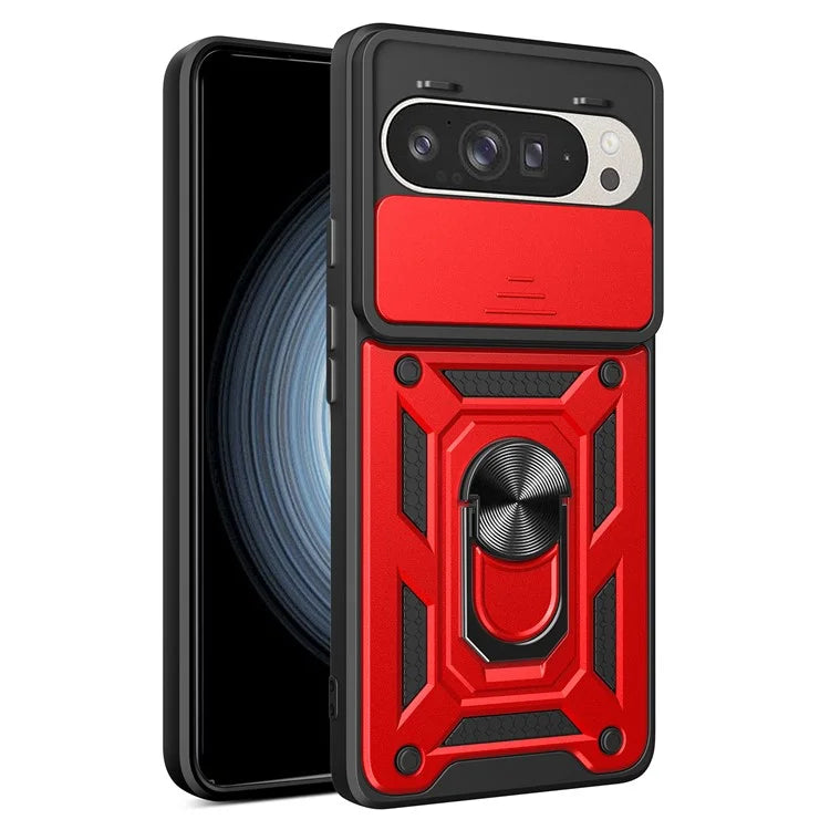 For Google Pixel 9 Pro  /  Pixel 9 Case with Slide Camera Lid PC+TPU Kickstand Phone Cover