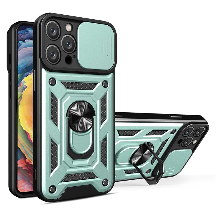 For iPhone 16 Pro Case with Slide Camera Lid PC+TPU Kickstand Phone Cover
