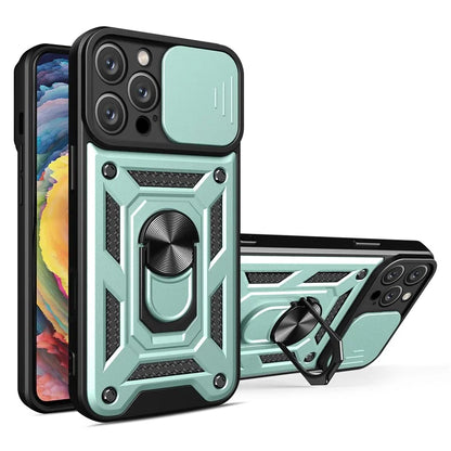 For iPhone 16 Pro Case with Slide Camera Lid PC+TPU Kickstand Phone Cover