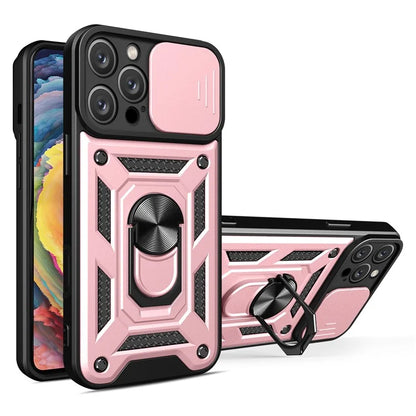 For iPhone 16 Pro Case with Slide Camera Lid PC+TPU Kickstand Phone Cover
