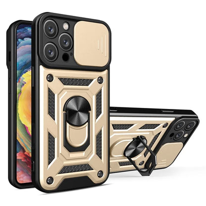 For iPhone 16 Pro Case with Slide Camera Lid PC+TPU Kickstand Phone Cover