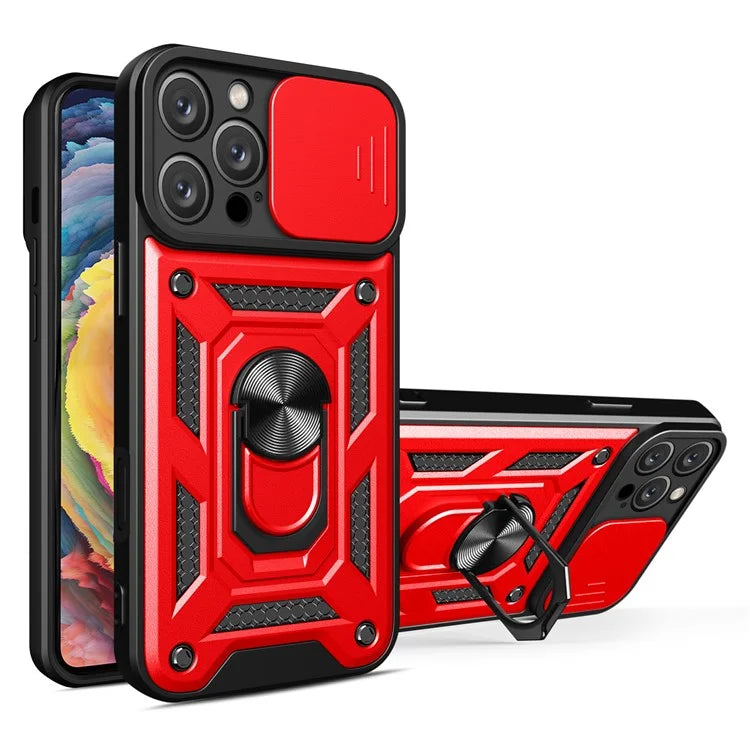 For iPhone 16 Pro Case with Slide Camera Lid PC+TPU Kickstand Phone Cover