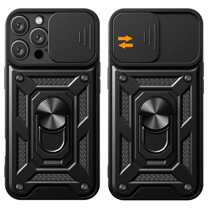 For iPhone 16 Pro Case with Slide Camera Lid PC+TPU Kickstand Phone Cover