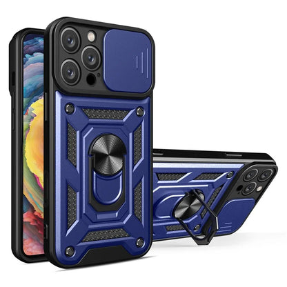 For iPhone 16 Pro Case with Slide Camera Lid PC+TPU Kickstand Phone Cover