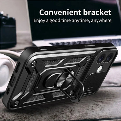 For iPhone 16 Plus Case with Slide Camera Lid PC+TPU Kickstand Phone Cover