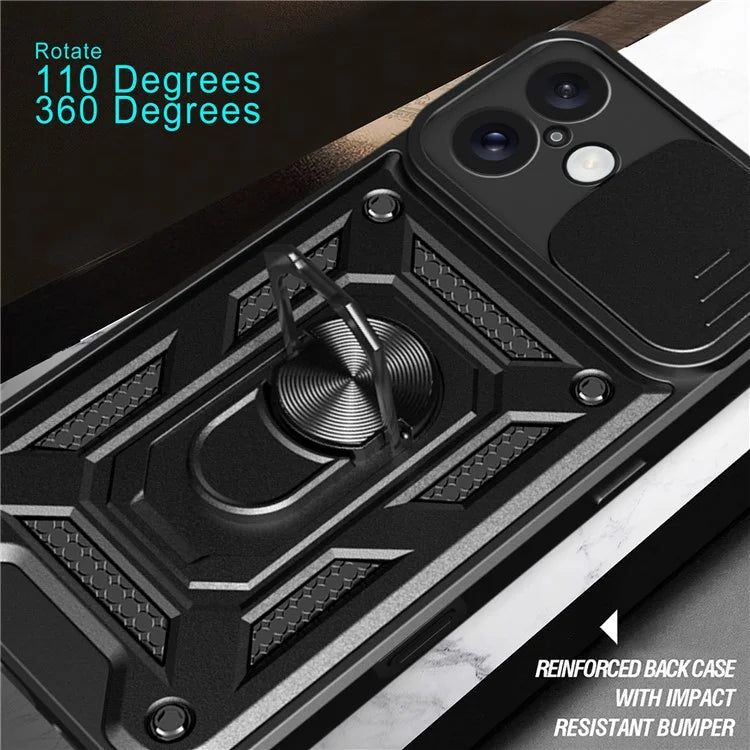 For iPhone 16 Plus Case with Slide Camera Lid PC+TPU Kickstand Phone Cover