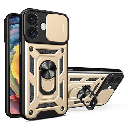For iPhone 16 Plus Case with Slide Camera Lid PC+TPU Kickstand Phone Cover